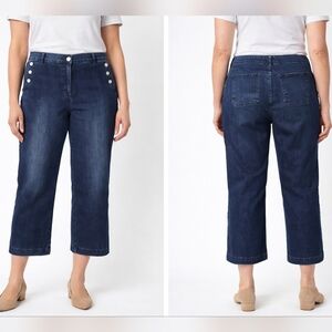 Talbots Navy Blue Capri Cropped Button Pockets-Accent Jeans Size 16